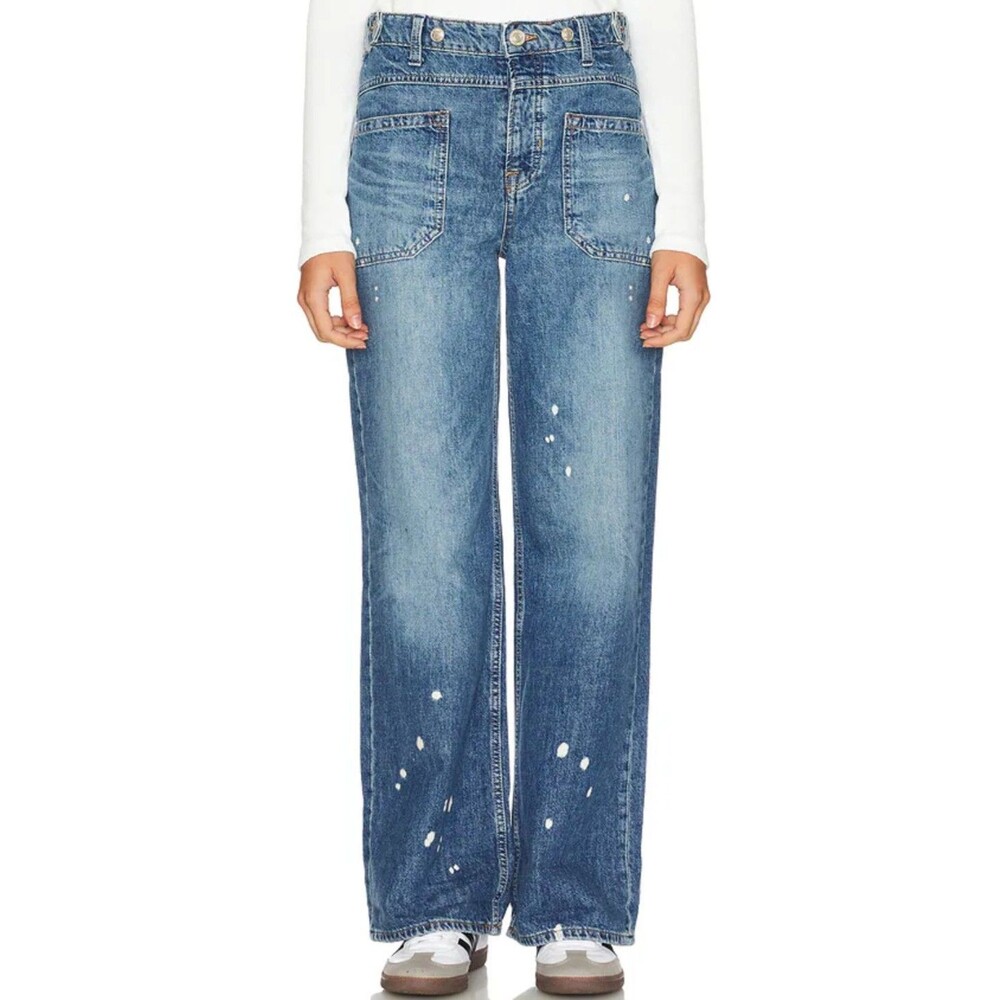 We The Free Palmer Size 27 Wide Leg Jeans Bleach Splatter Button Fly Relaxed